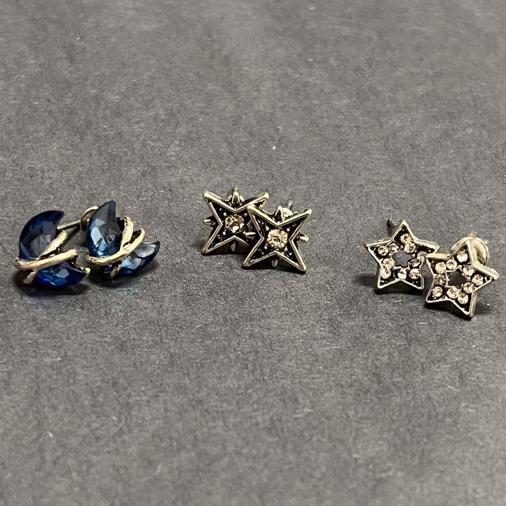 Silver and Blue Star Earrings Set